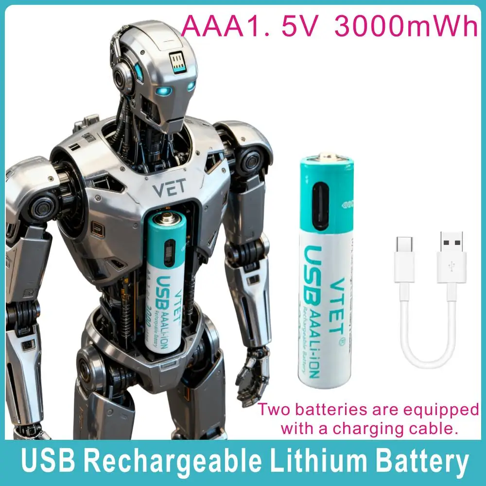 

2025 New USB 1.5V Rechargeable Li-ion AAA 3000 mWh For Torch Toys Clock MP3 Player Remote Control Mouse + Type-C Cable