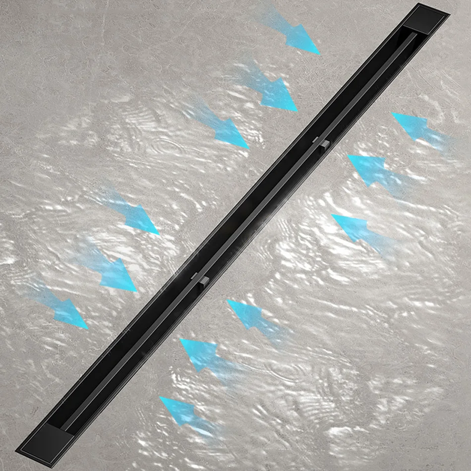 Black Floor Drain 30 40 50cm Kitchen WC Bathroom Shower Large displacement Linear Drainage Side Floor Drains 304 Stainless Steel