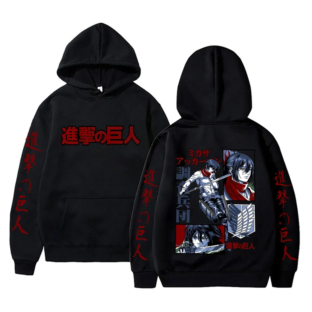 Hot Sale Anime Attack on Titan Mikasa Ackerman Hoodie Men Women Manga Oversized Pullover Hoodies Male Cartoon Hooded Sweatshirt