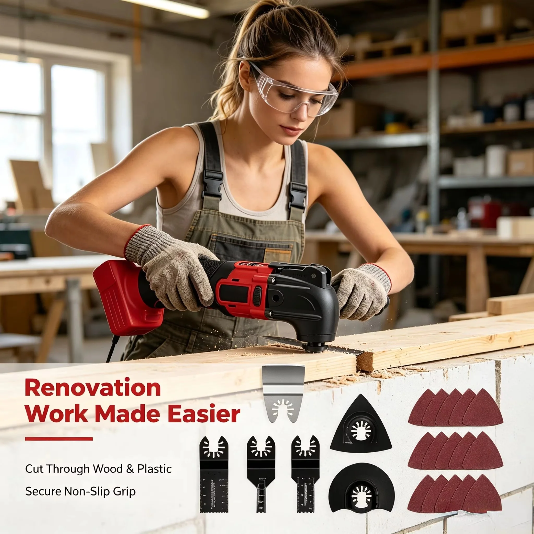 Fit MWQ Brushless Multi Functional Oscillating Tool 6 Gear Renovator Cordless Vibration Electric Trimmer Tools 18V Battery，No Battery