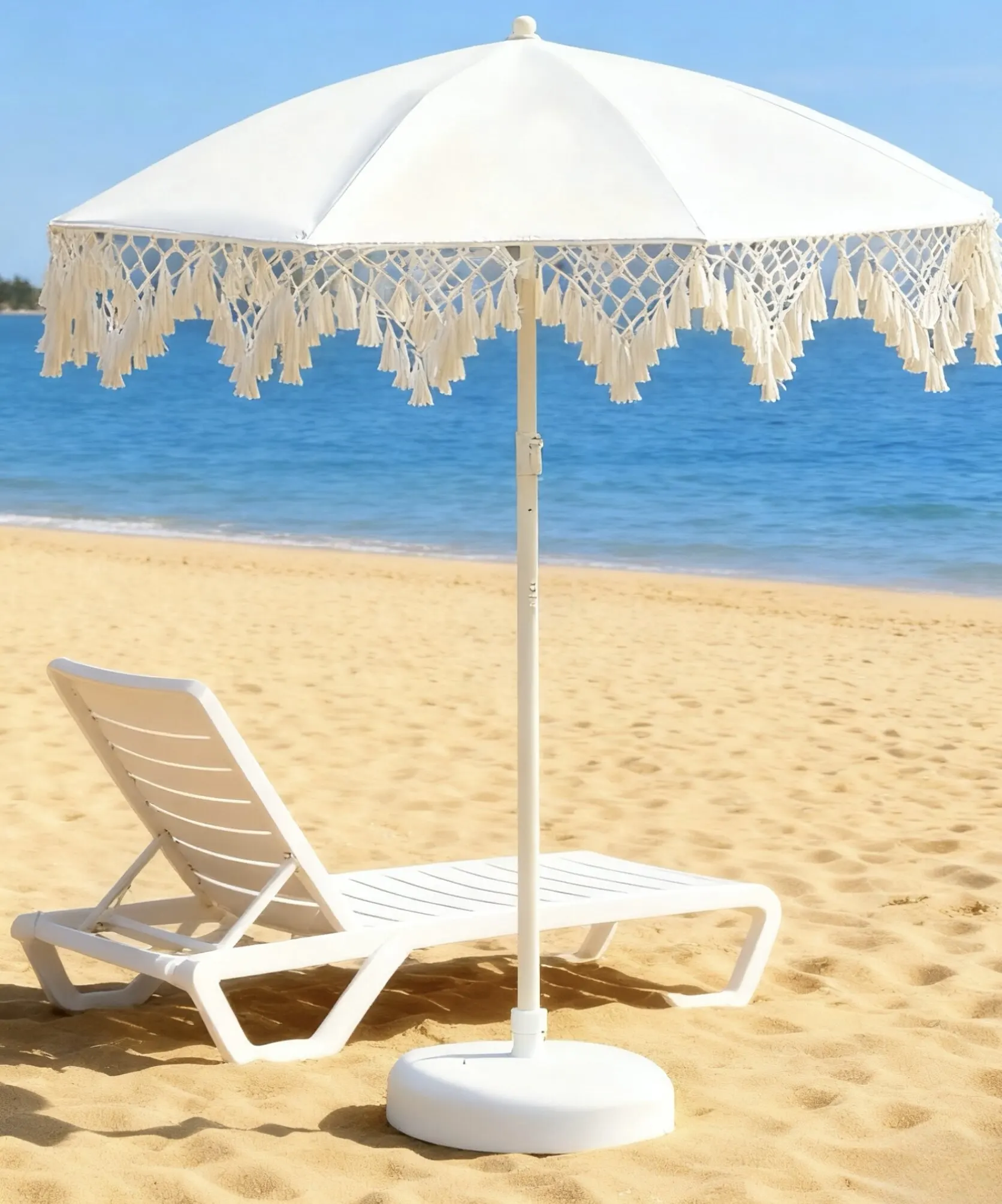 European-style new off-white triangular woven outdoor sunshade umbrella, sunshade, courtyard leisure beach umbrella