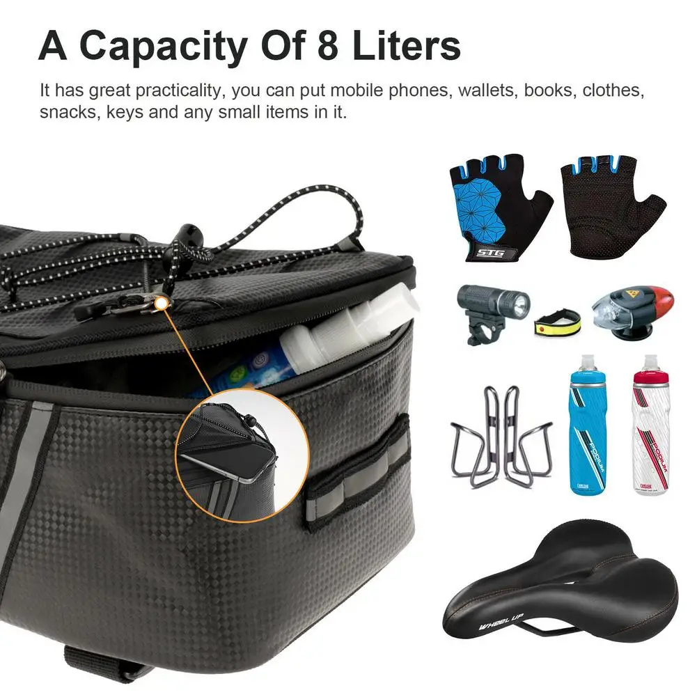 8L Motorcycles Bag Trunk Bag PU Waterproof Bicycle Trunk Bag Cycling Rack Pack Bike Rear Bag Frame Accessories Behind Seat