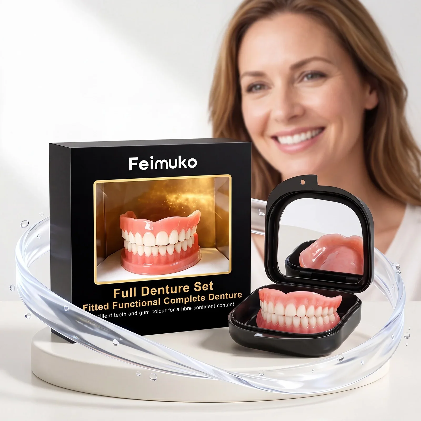 Prothèses dentaires en silicone complètes sur mesure (supérieures et inférieures), dents naturelles réalistes, confort tout au long de la journée, booste la confiance et les soins bucco-dentaires