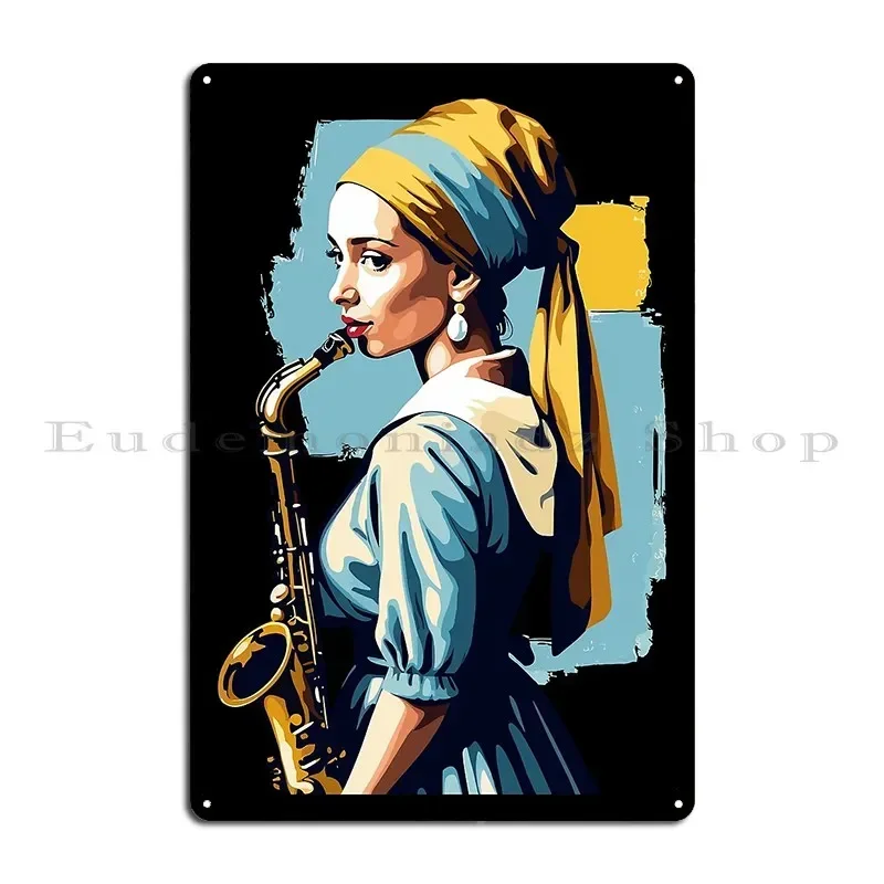 Vintage Pearl Earrings Art Funny Saxophone Jazz Metal Sign Plaques Wall Decor Design Customize Cinema Garage Tin Sign Poster