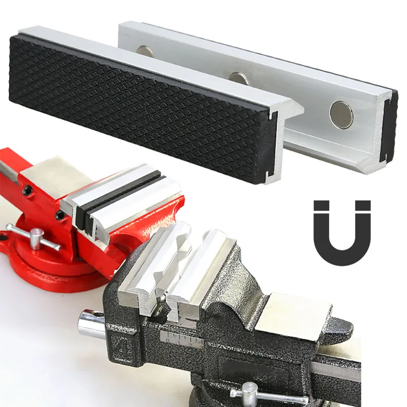 2 Pcs Vise Jaw Pads 4/6/8 Inch Soft Magnetic Vice Jaw Pads, Aluminum Multipurpose Protector Flat Cover,for Woodworking, Plumbing