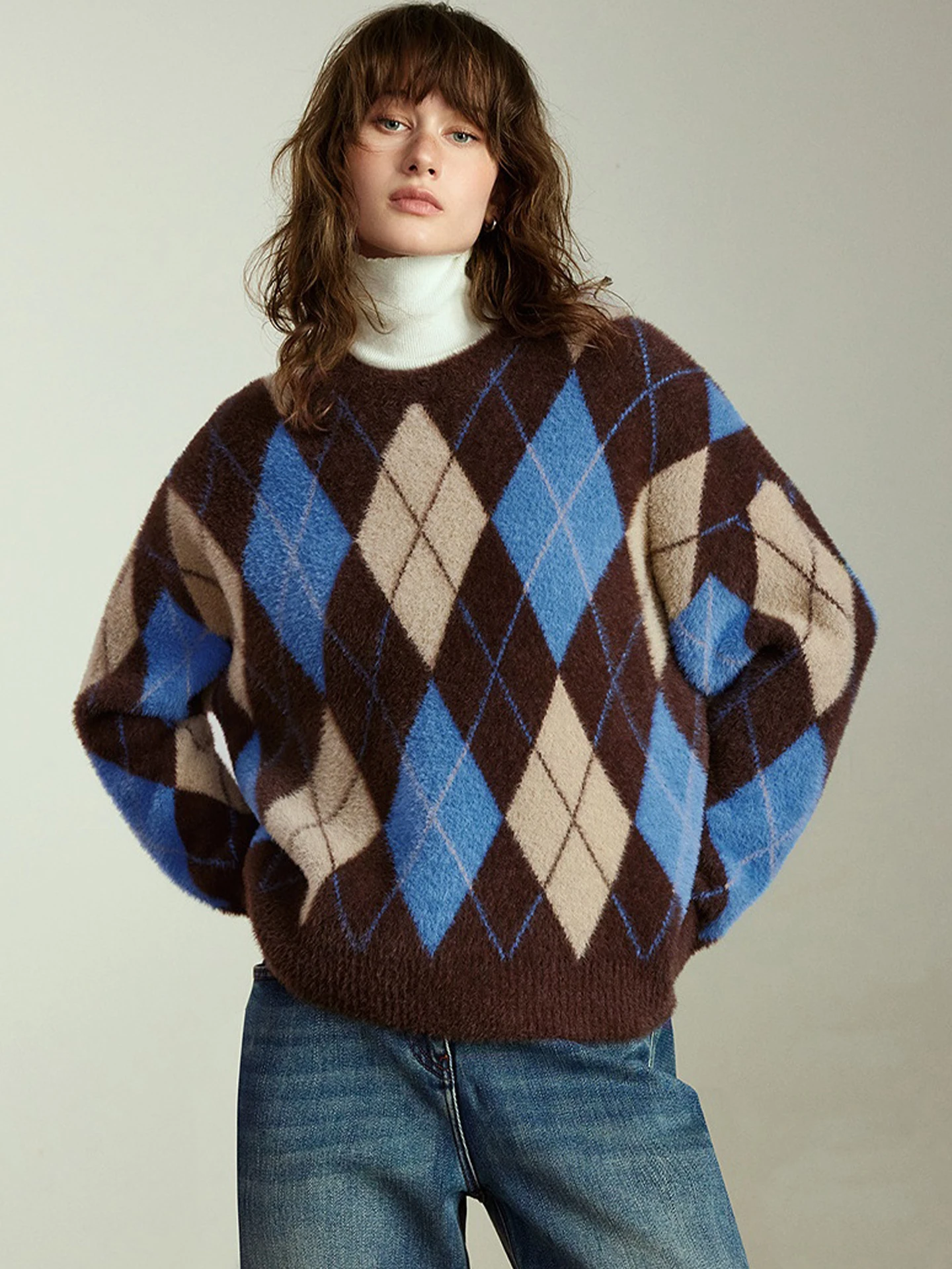 Zachte comfortabele verdikte camere trui Retro kleur Blo Diamond patroon ontwerp Winter faionable veelzijdig gebreid irt