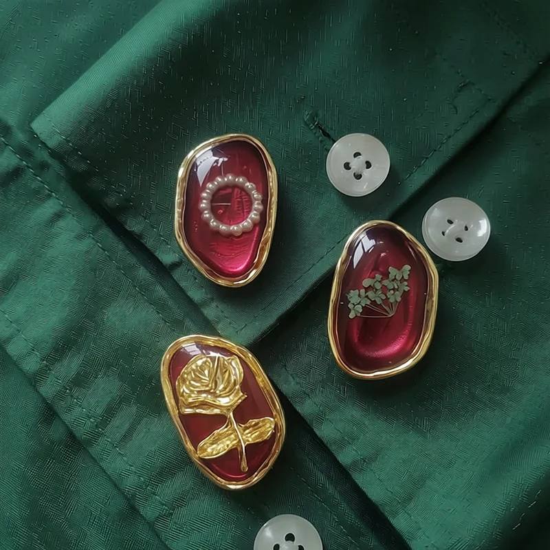 Lot de 3 Cache-boutons décoratifs en alliage, motif fleur rouge, haute qualité, pour vêtements DIY et manches de chemise