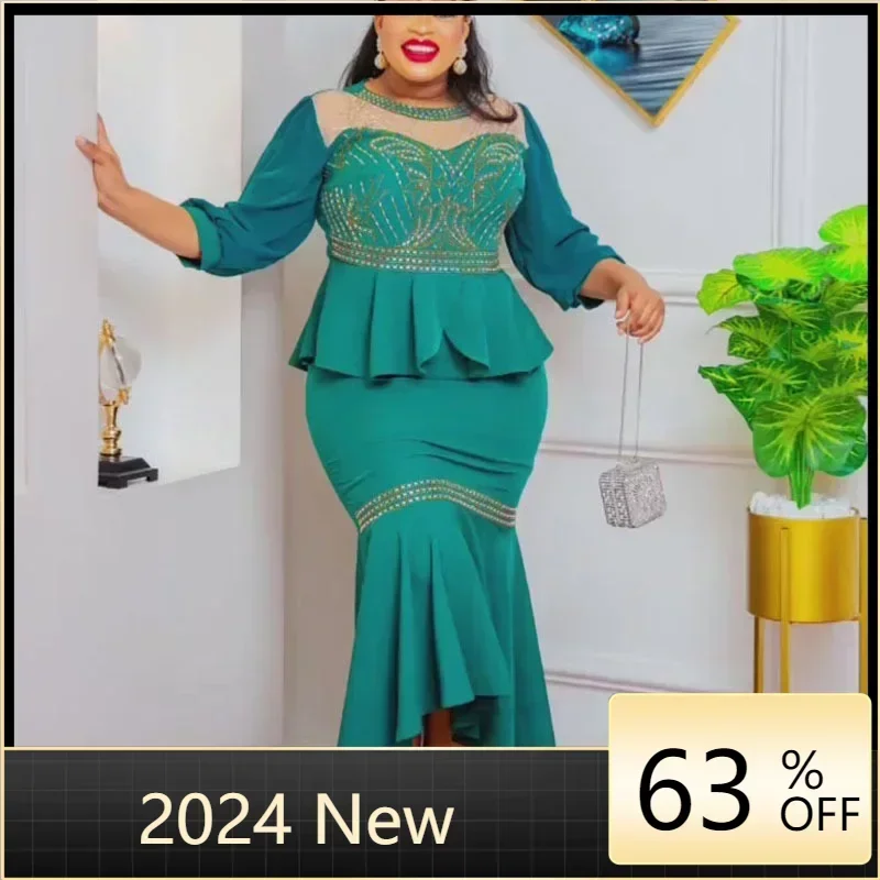 

African Wedding Party Clothes for Women Spring African Women Long Sleeve Polyester 2 Pieces Sets Top Skirt Matching Sets