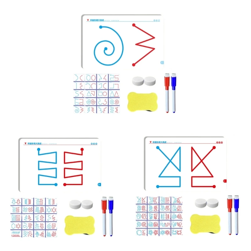 Drawing Practice Board for Kids, Guided Tracing Set with Practice Cards, 2 Markers and Sponge for Desk Learning D2RC