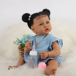 59CM Dark Skin Saskia Bebê Reborn Dolls Painted Newborn Toddler Dolls With Rooted Hair Doll Toys For Kid's Gift Reborn bonecas