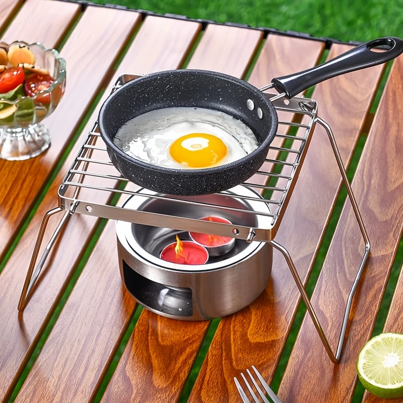 Outdoor Stainless Steel Camping Stove Holder Portable Folding Mini Barbecue Rack Pot Holder Baking Stand Tray Camping Cookware
