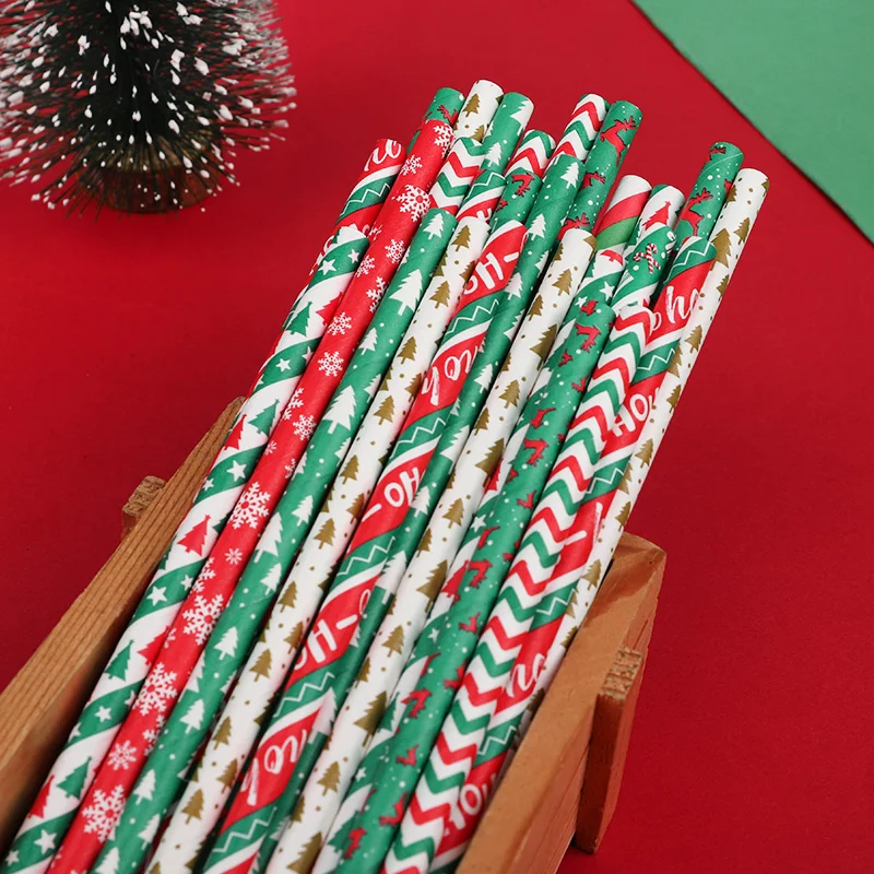 100/50 قطعة عيد الميلاد ورق للاستعمال مرة واحدة القش عيد الميلاد عصير القهوة شرب القش حفلة عيد الميلاد الديكور للمنزل 2026 السنة الجديدة #2