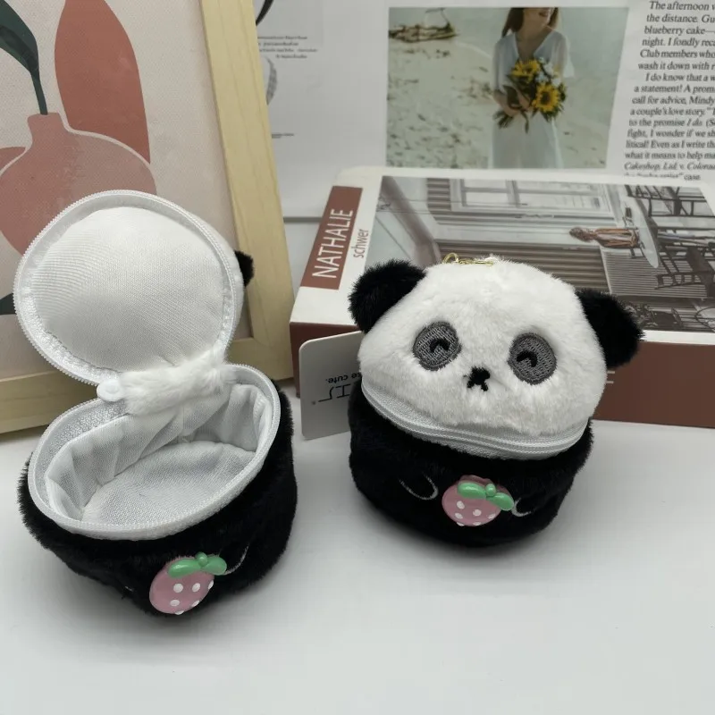 New cute black and white panda storage box plush creative doll keychain headset lipstick coin purse couple cool bag pendant