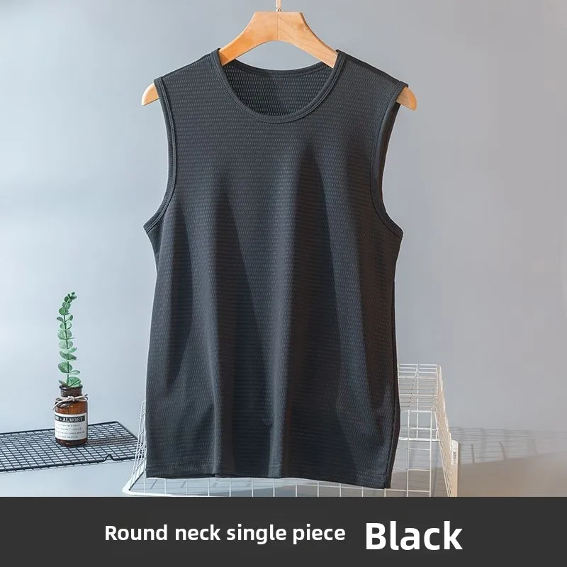

Ice Silk Vest Men's Summer Outdoor Thin Me Loose Large Size Wide oulder Sport Svel T-irt Trendy round Ne Sweat ...