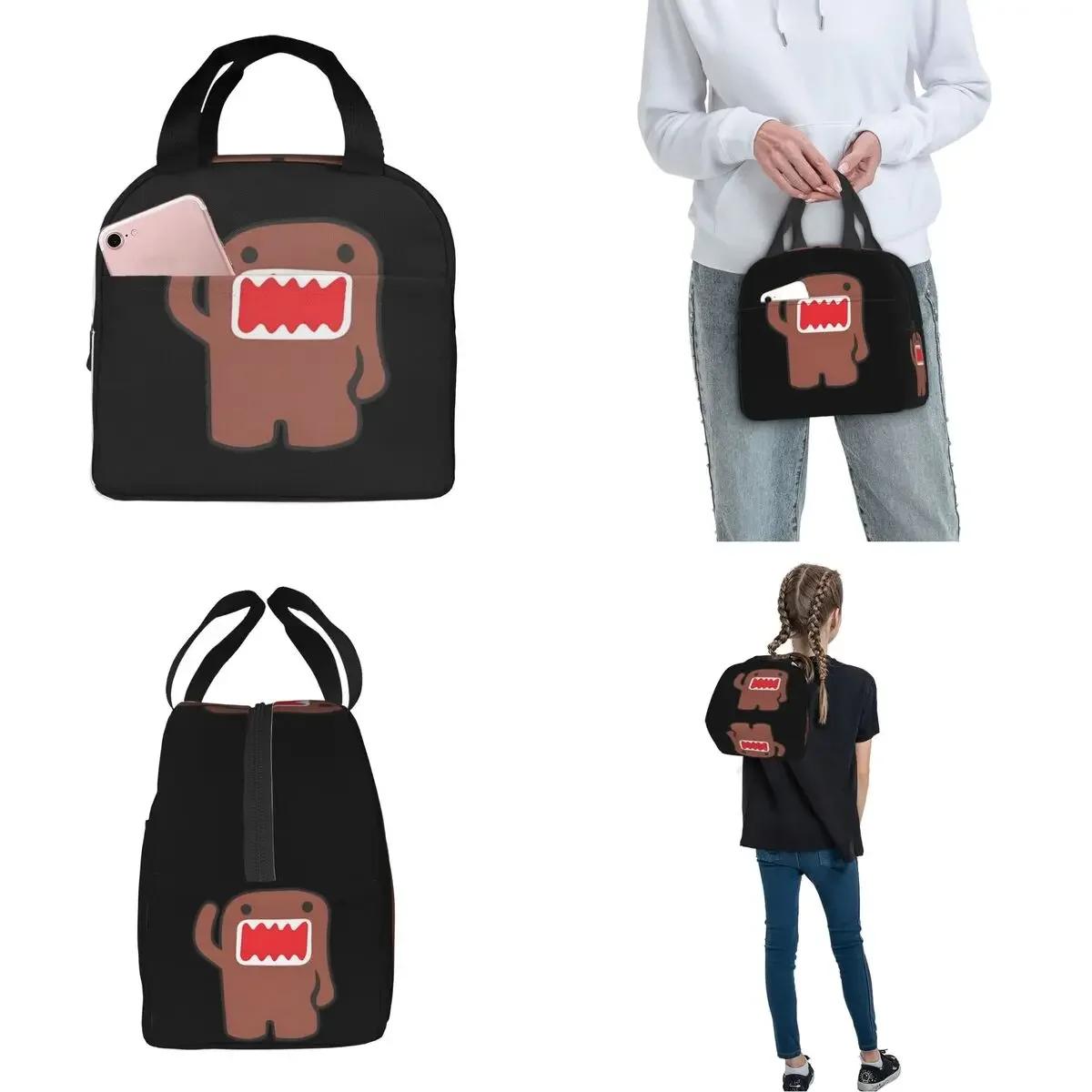 Domo Kun Doll Face Niedliche isolierte Lunchtasche, hohe Kapazität, Essensbehälter, Kühltasche, Tragetasche, Lunchbox, Arbeit, Outdoor, Lebensmittelaufbewahrungstasche