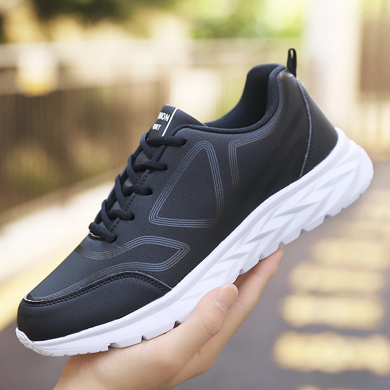 Men's Sports Casual Leather Shoes Soft Sole Comfortable Anti Slip Outdoor Running Shoes Student Fashion Trendy Walking Male Shoe