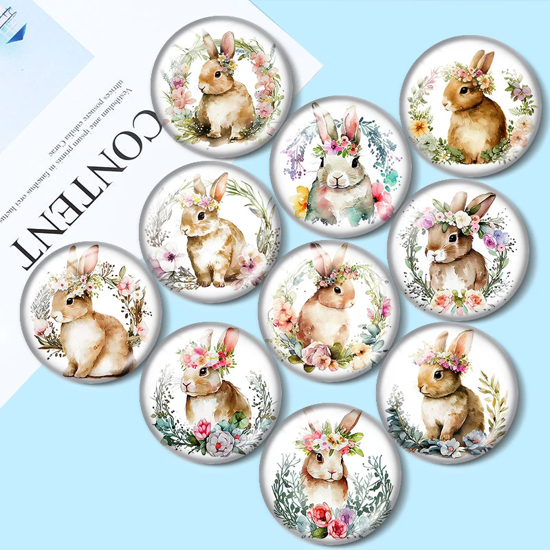 

Bunnies Flowers 10pcs 12mm/18mm/20mm/25mm Round Photo glass cabochon demo flat back Making findings