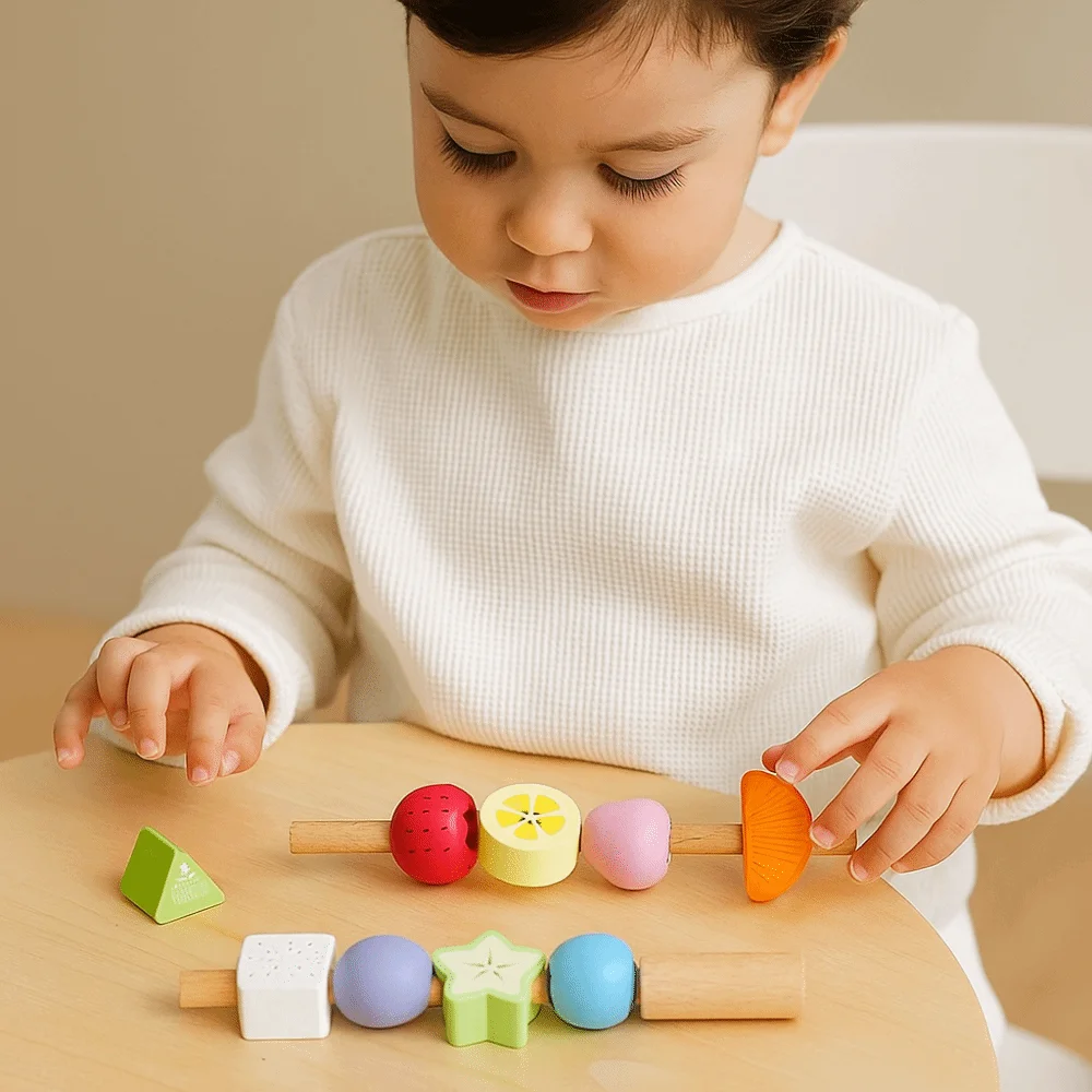 Gioco di abbinamento a forma di frutta geometrica Forma di colore della frutta Giocattoli educativi con perline Montessori Pensiero logico portatile