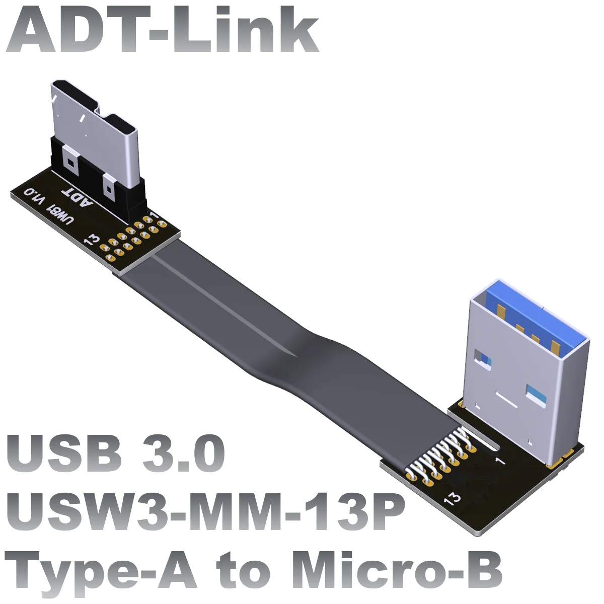 USB 3,0 Stecker zu Stecker flaches dünnes Kabel Typ A Konvertierung Micro-B Doppel winkel ADTLink