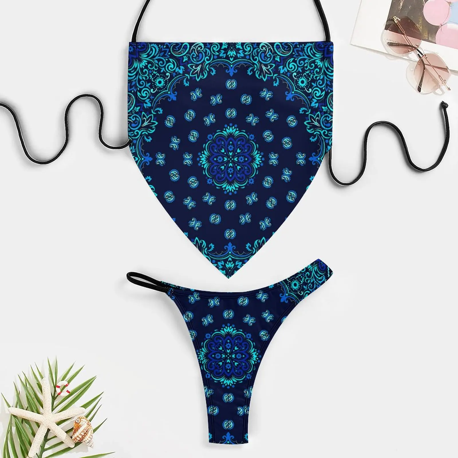 Sexy Low-Rise Bikini Women's Swimsuit With Breast Pad Beach Push-Up Swimsuit Custom Designed In Polynesian Ethnic Style