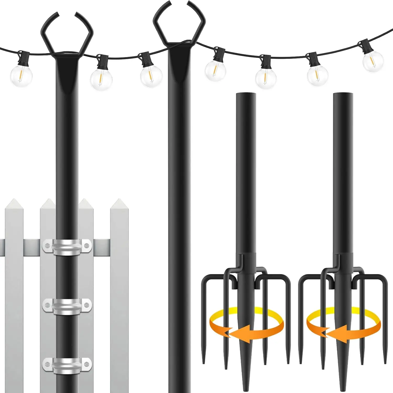 2/4/6 Pack String Light Poles,10 Ft Light Poles for Outside String Lights,Outdoor Lights Pole with Fork,Metal Poles