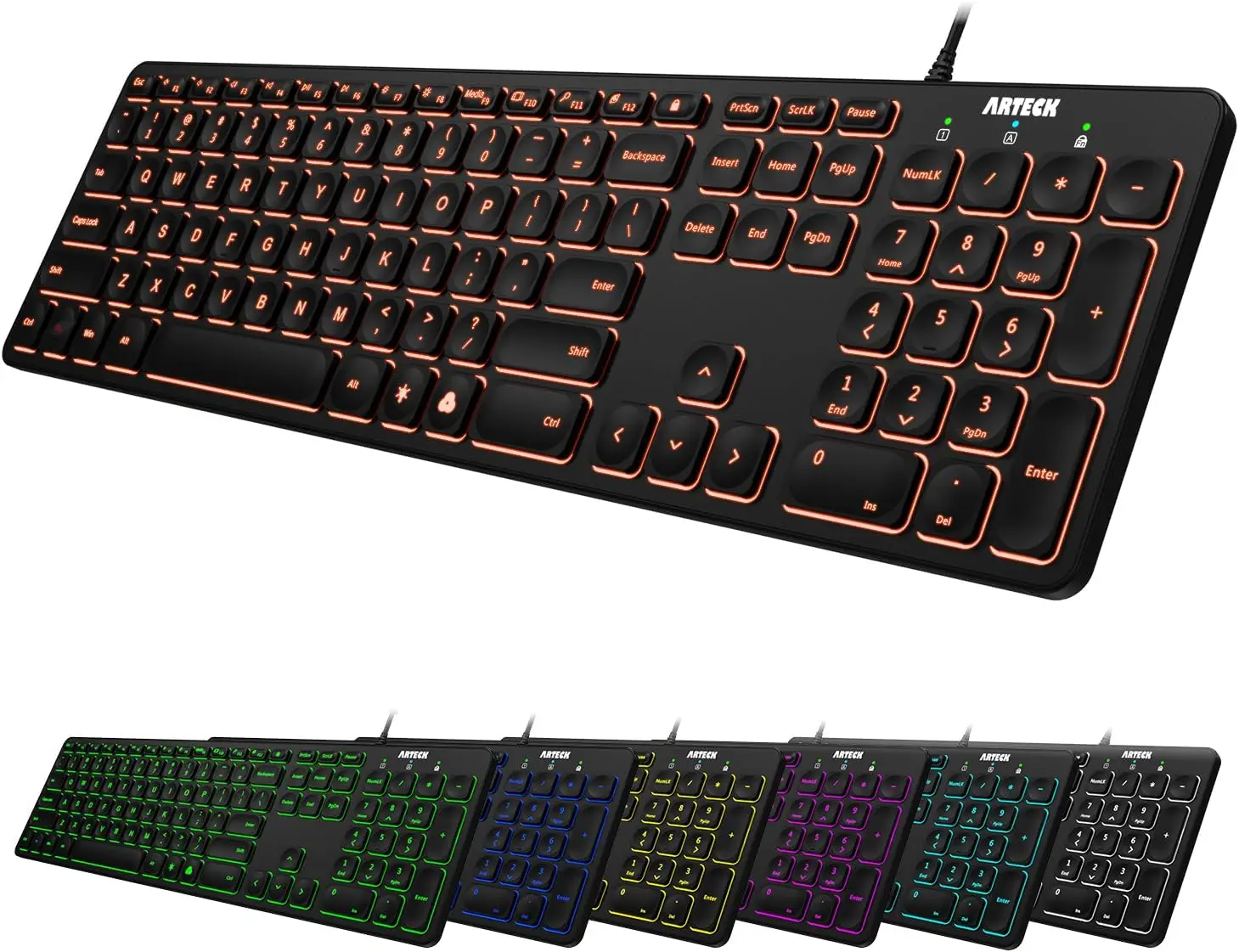 

Full Size USB Keyboard with 7 Backlight Colors, Media Hotkeys for PC/Laptop