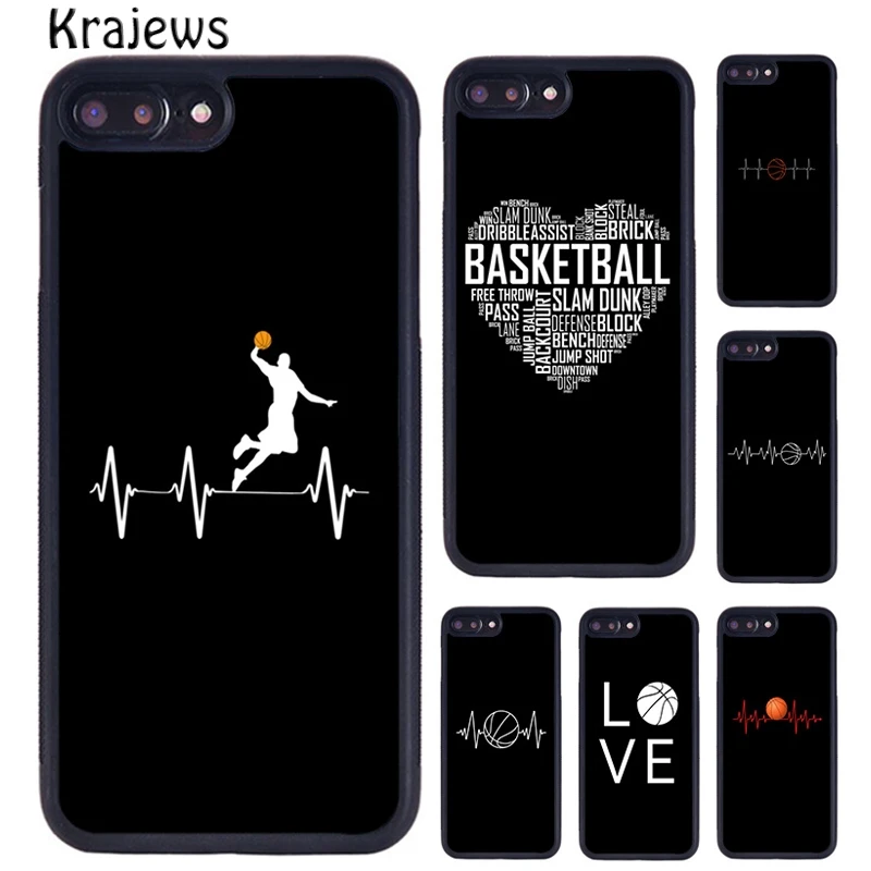 Krajews Basketball Heart Beat Phone Case Cover For iPhone 16 15 14 plus X XR XS 11 12 13 pro max coque