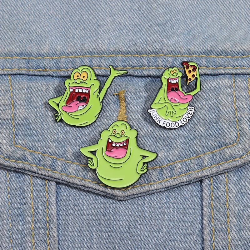 Junk Food Lover Ghostbuster Slimer Character Enamel Pin Custom Japanese Anime Manga Brooch Clothes Lapel Badge Jewelry Gifts