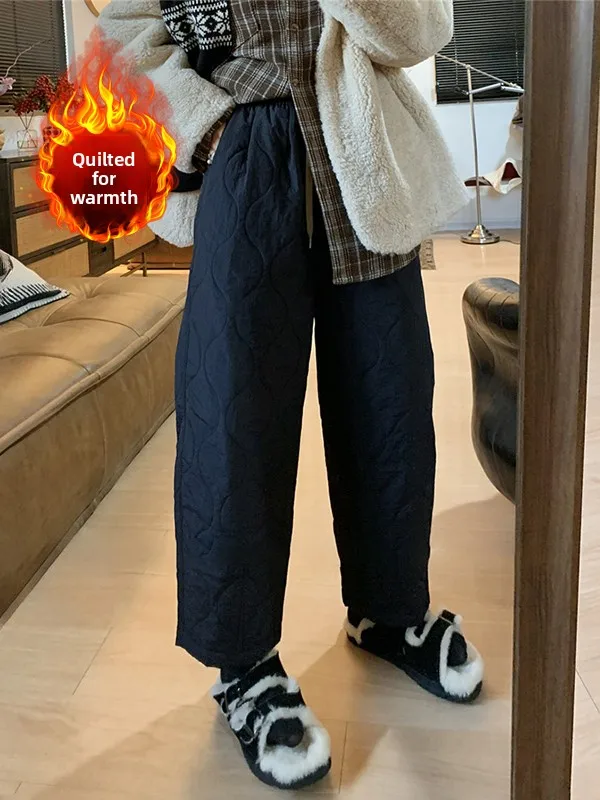 

Winter New plus Size Women's Loose Gourd Quilted Cotton Thermal Casual Pants High Waist Straight Leg Warm Comfortable Trousers