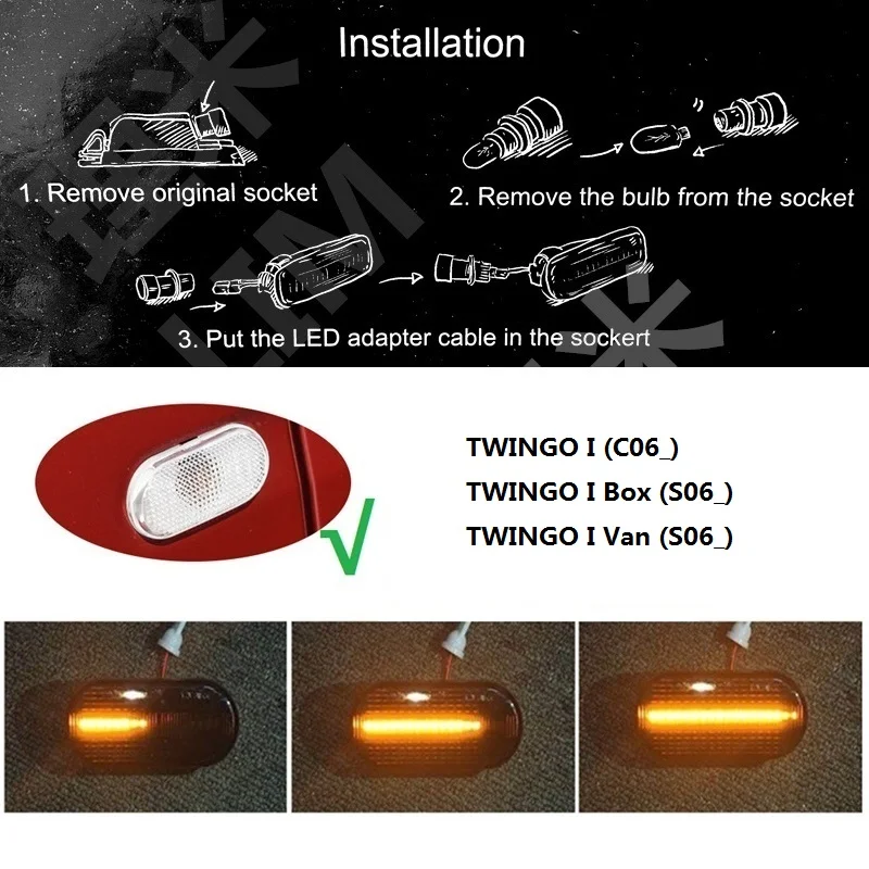 for Renault Twingo I MK1 C06 Box Van S06 2000 2001 2002 2003 2004 2005 2006 2007 Dynamic LED Indicator Side Marker Signal