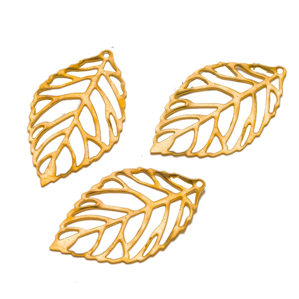 50pcs 3 Size Hollow Gold Tree Leaf Charms Pendants Beads for DIY Necklace Bracelet Jewelry Making Findings