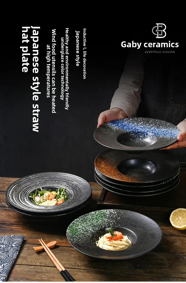 مجموعة أطباق سوشي سيراميك عتيقة، طبق قبعة إيطالي كبير للمطاعم، مجموعة أطباق سلطة المعكرونة التجارية، #6