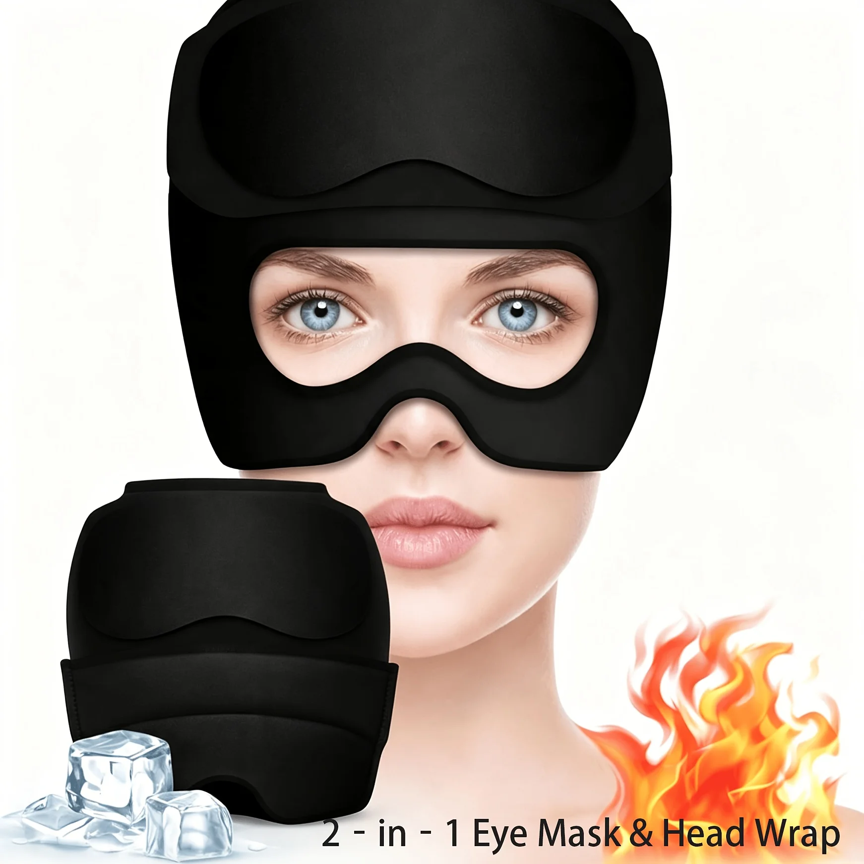 2 in 1 Migraine Relief Hat Gel Eye Mask Headache Ice Cap with Removable Eye Mask Cold Compress Hat Head Heat Treatments Hat