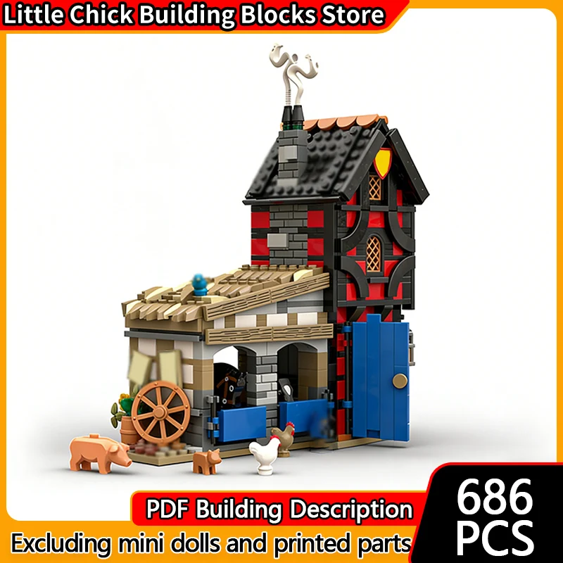 

Модель City Street View MOC, строительные кирпичи, средневековый коттедж, модульная технология, детские праздничные подарки, сборные игрушки, костюм