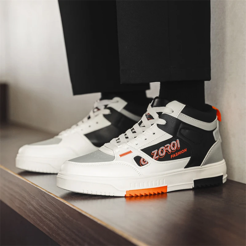 

2025 Autumn New Mens Casual Shoes High Top Outdoor Wear-resistant Sneakers Comfortable Ankle Boots Leather Solid Colour Footwear