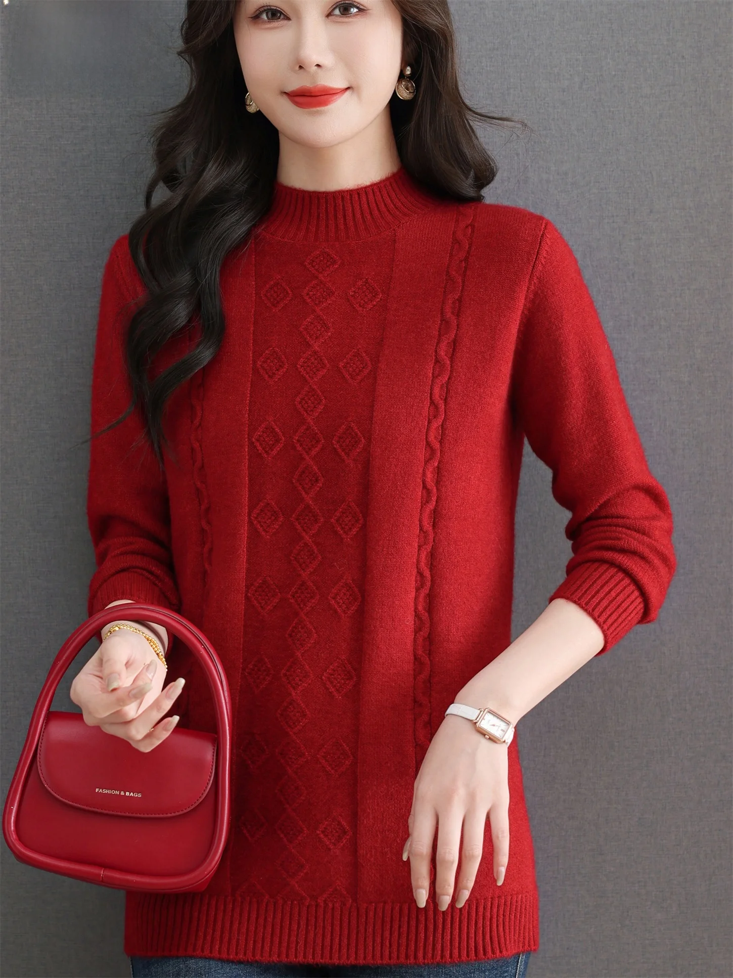 

Утепленный свитер средней длины для мам, осенне-зимняя новинка, однотонный, теплый, базовый, модный, универсальный, женский.