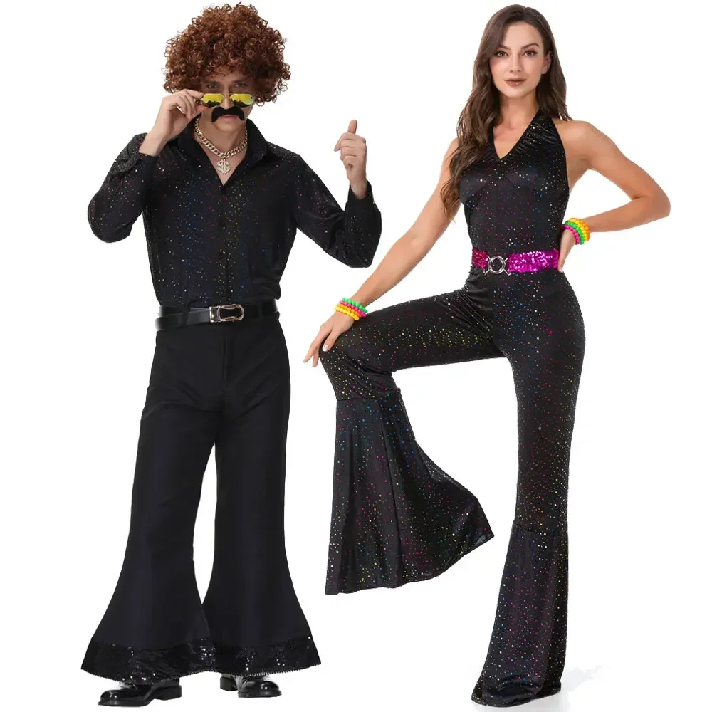 

Men Women Music Festival Vintage 70s 80s Adult Retro Disco Clothes Halloween Cosplay Party Hippie Couple Costume Fancy Dress