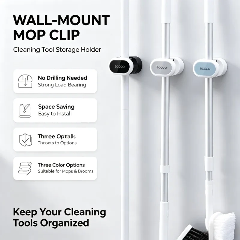 Ecoco Multi-Purpose Hooks Adhesive Wall Hanging Mop Rack Broom Hanger Hook Kitchen Bathroom Organization Home Accessories