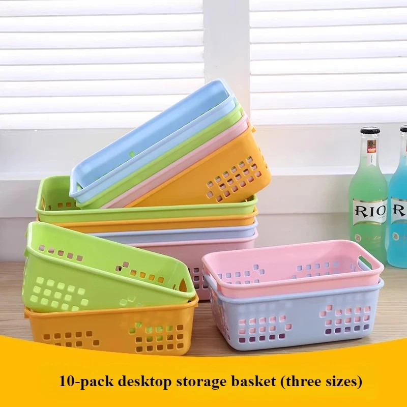 10-piece Storage Basket Versatile Children Toys Desk Snacks Bathroom Supplies Plastic Organizer Kitchen Hollow Vegetable Baskets