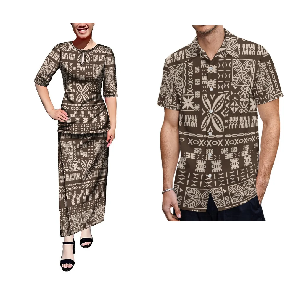 Polynesian Couple Suit Samoan Women'S Dress Puletasi New Button-Down Suit Dress Summer Long Dress Hawaiian Men'S Shirt