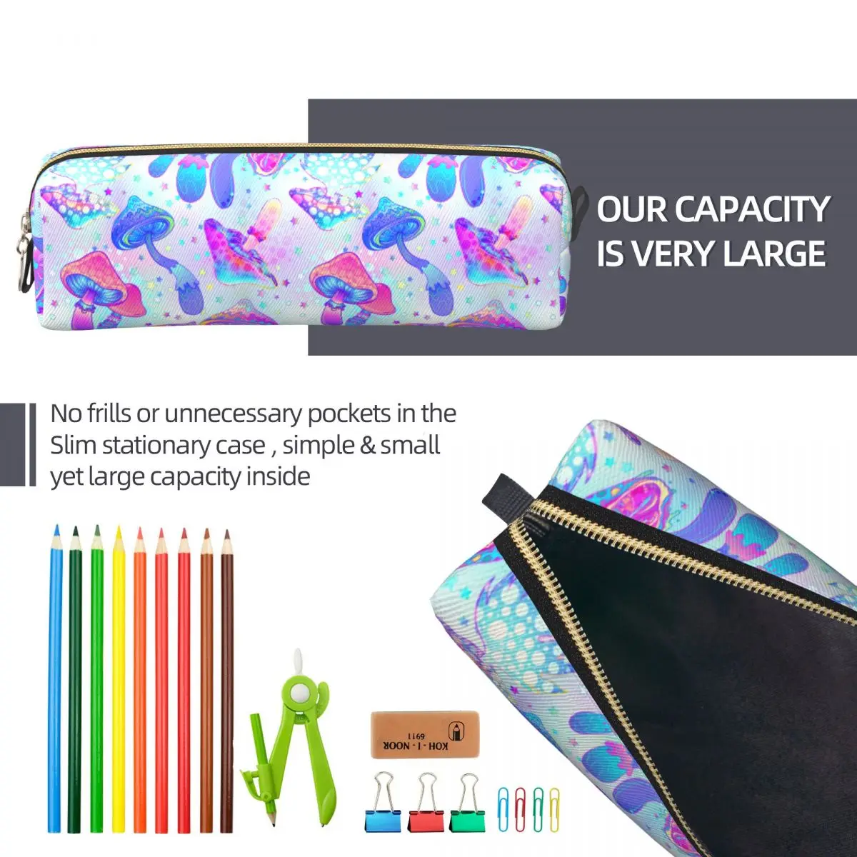 Psychedelic Mushrooms Pencil Case Magic Hippie Pencil Pouch Pen Box for Student Big Capacity Bag Students School Gift Stationery