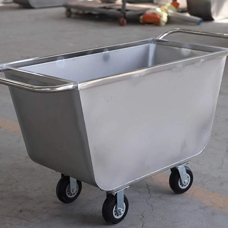 Carro de alimentación para granjas de ganado Carro de mano de doble cabezal de alimentación de acero inoxidable Carro de alimentación para cerdos con ribete (personalizado)