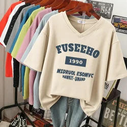 EBAIHUI 100% Cotton M-6XL T Shirt Letter Print 90S Tshirt Short Sleeve  Women's Top Summer Couple O Neck Oversized T Shirts