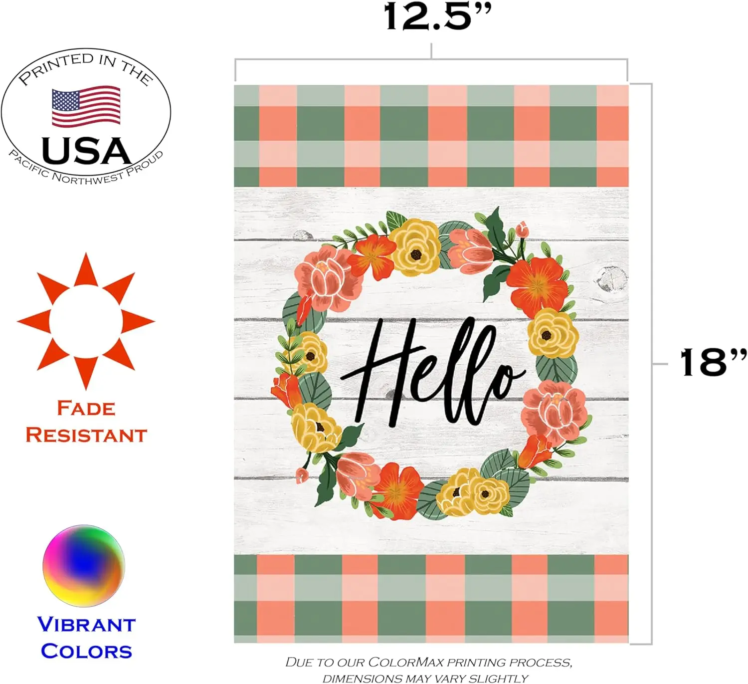 Toland Home Garden 1112588 Hello Wreath 12.5 x 18 Inch Decorative, Garden Flag (), Double Sided Garden Flag