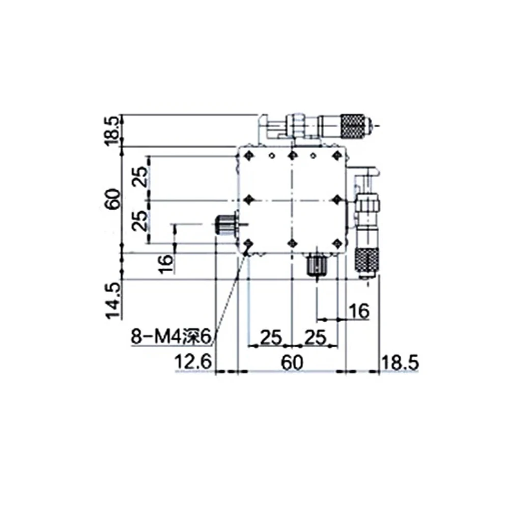 Manual X-Axis Stainless Steel Linear Stage, High-Precision Fine-Tuning Platform, Optical Displacement Slide, LBY60-R, 60 x 60 mm