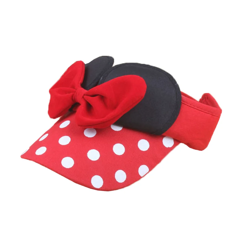 Disney Hat Minnie Mouse Cartoon Hat Minnie Bow Sunscreen Empty Top Hats for Girls Summer Outdoor Sun Protection Visor Cap Gifts