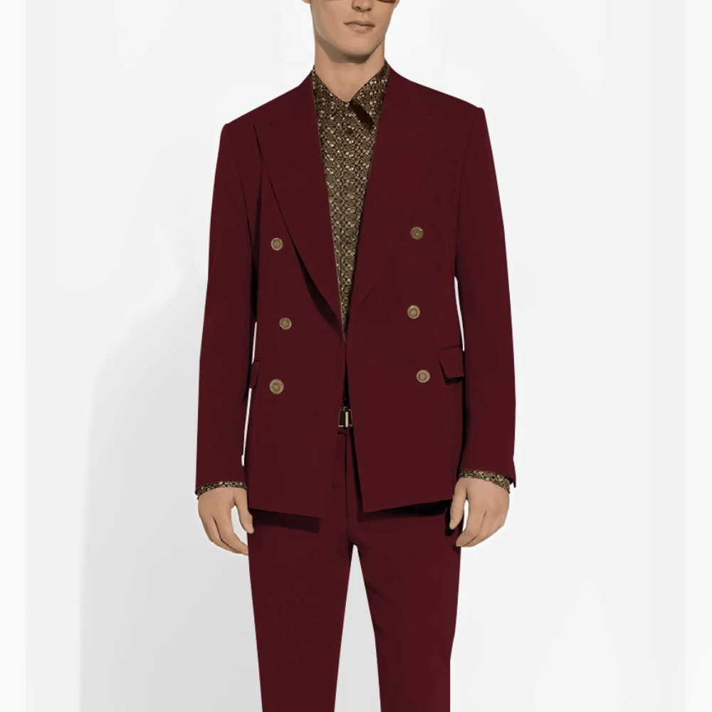 

High Quality Double Breasted Peak Lapel Suits For Men Formal Occasion Wedding Groom Casual 2 Piece Jacket Pants Customized