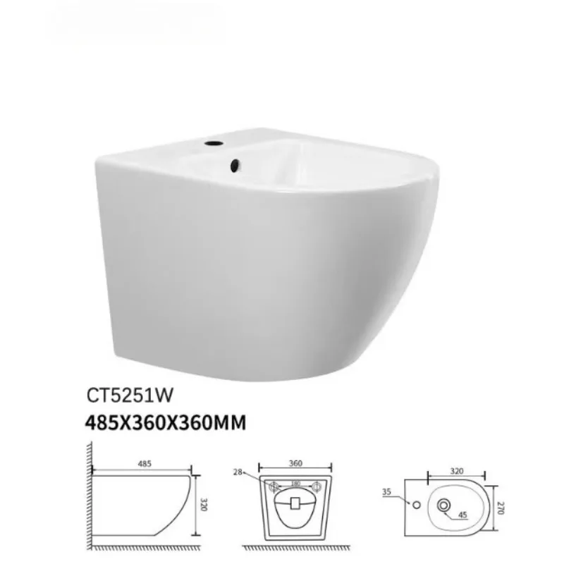 Toilet self-cleaning white ceramic wall-mounted bidet