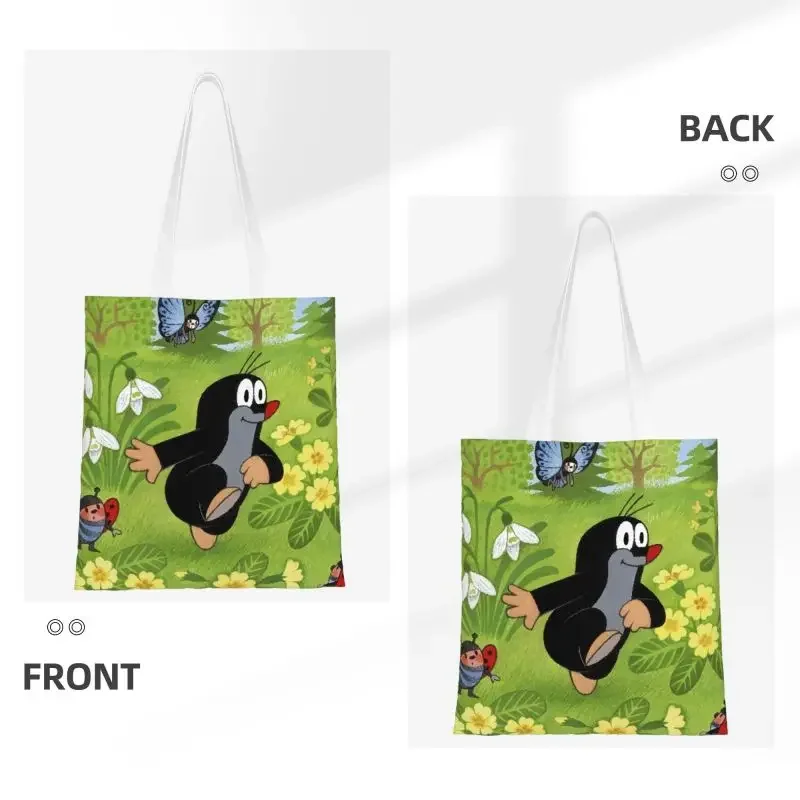 Cute Happy Mole Krtek Shopping Bag Women Shoulder Canvas Tote Bag Portable Cartoon Little Maulwurf Grocery Shopper Bags