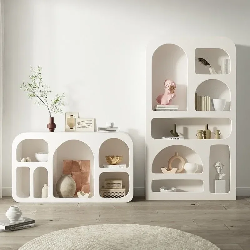 Cream display cabinet living room white cave  shelf floor bookcase simple arched  porch  storage